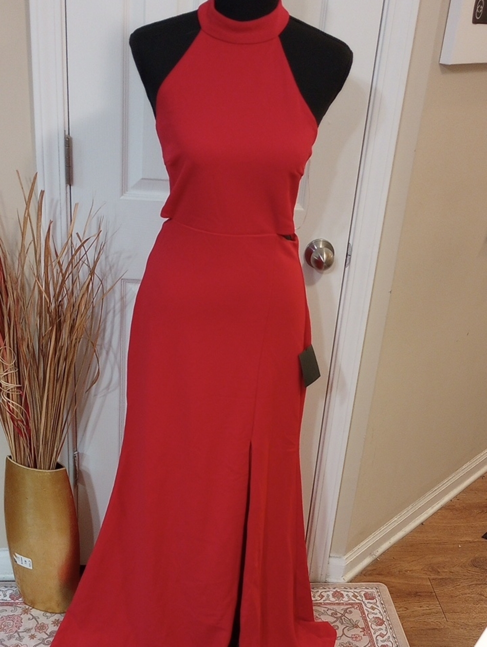 Red Halter Formal Dress with High Neck
